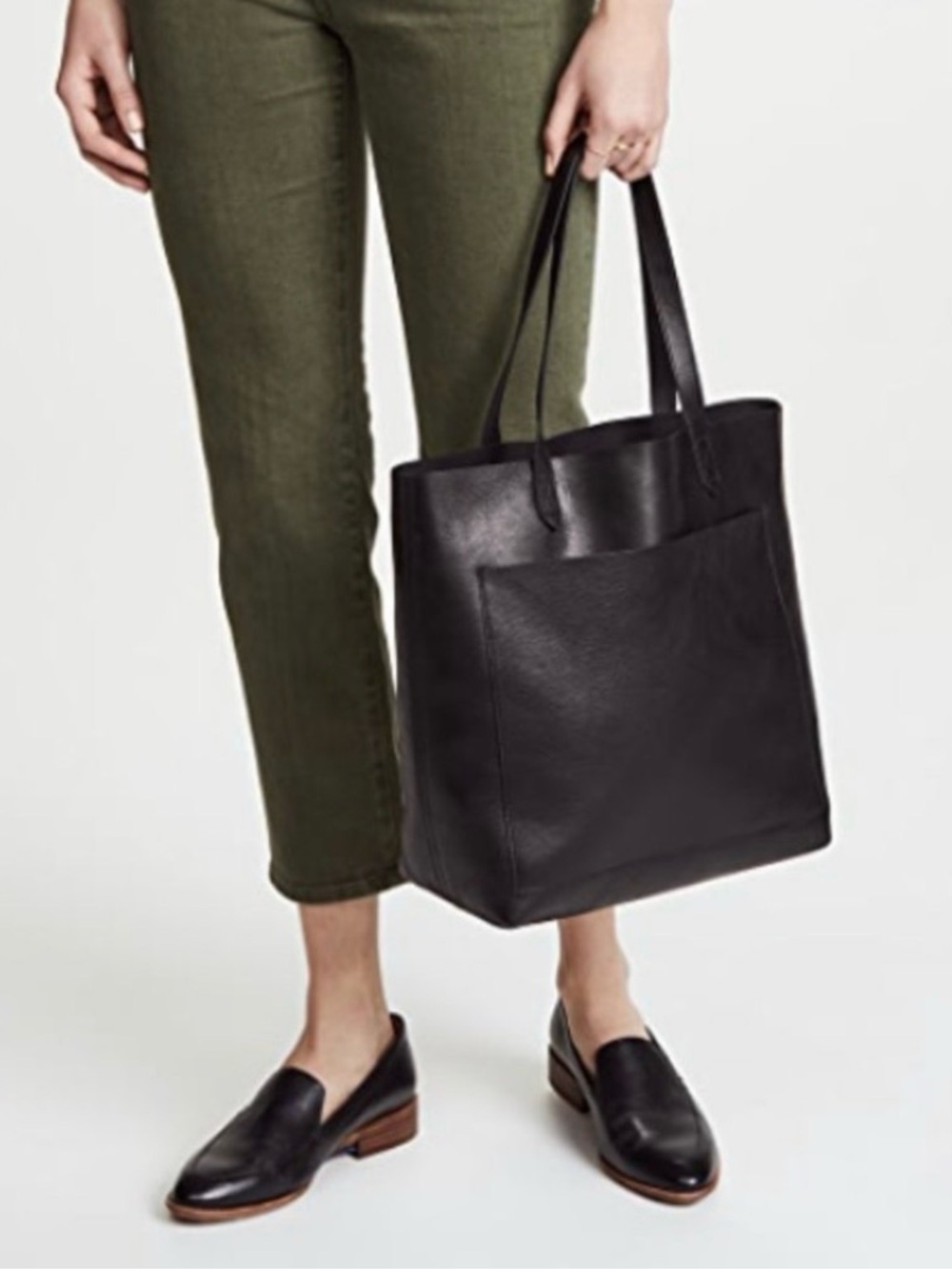 Madewell black leather medium transport tote